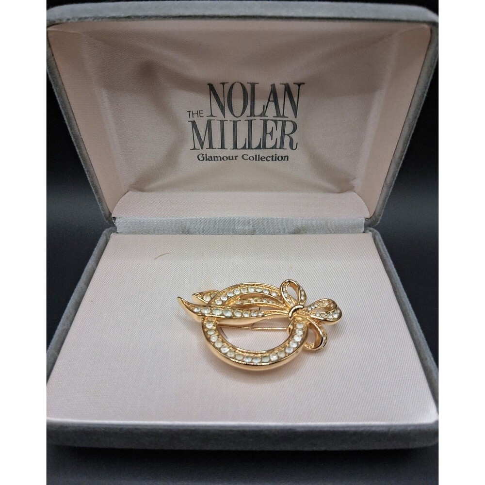 Vintage Nolan Miller Glamour Collection Crystal Bow Wreath Brooch Pin Boxed